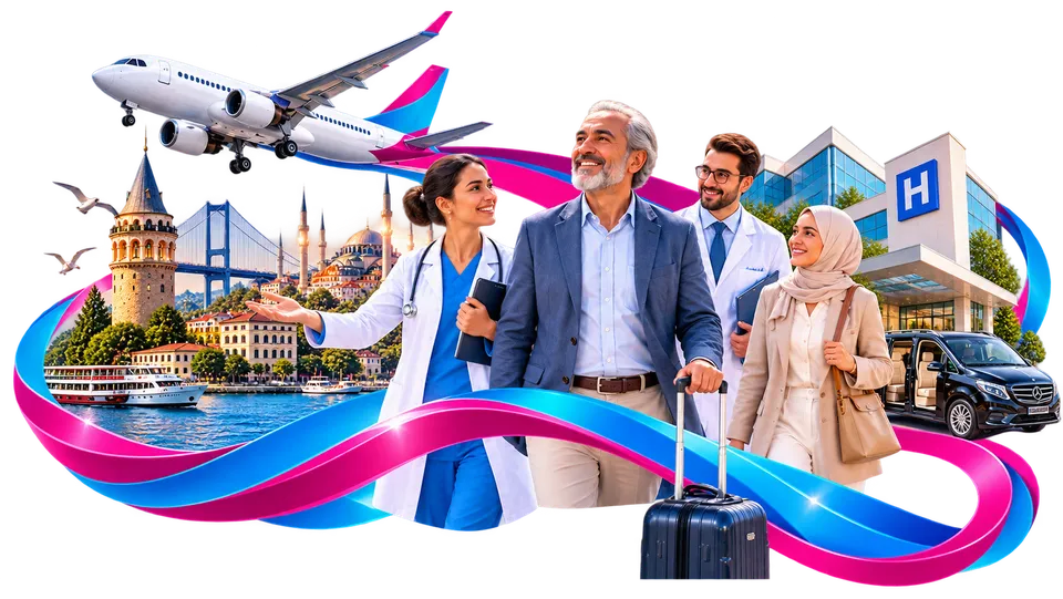 Patient algérien accompagné par l’équipe médicale Nafes Premium à Istanbul, avec un avion et un hôpital moderne